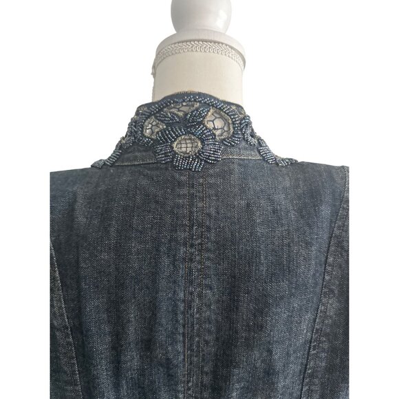CHICOS Platinum Beaded Embellished Denim Jacket Size Chicos 1 / US Medium 8 - Picture 2 of 8